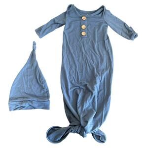 Caden Lane Newborn Baby Knotted Gown And Hat Denim Blue 7-14lbs